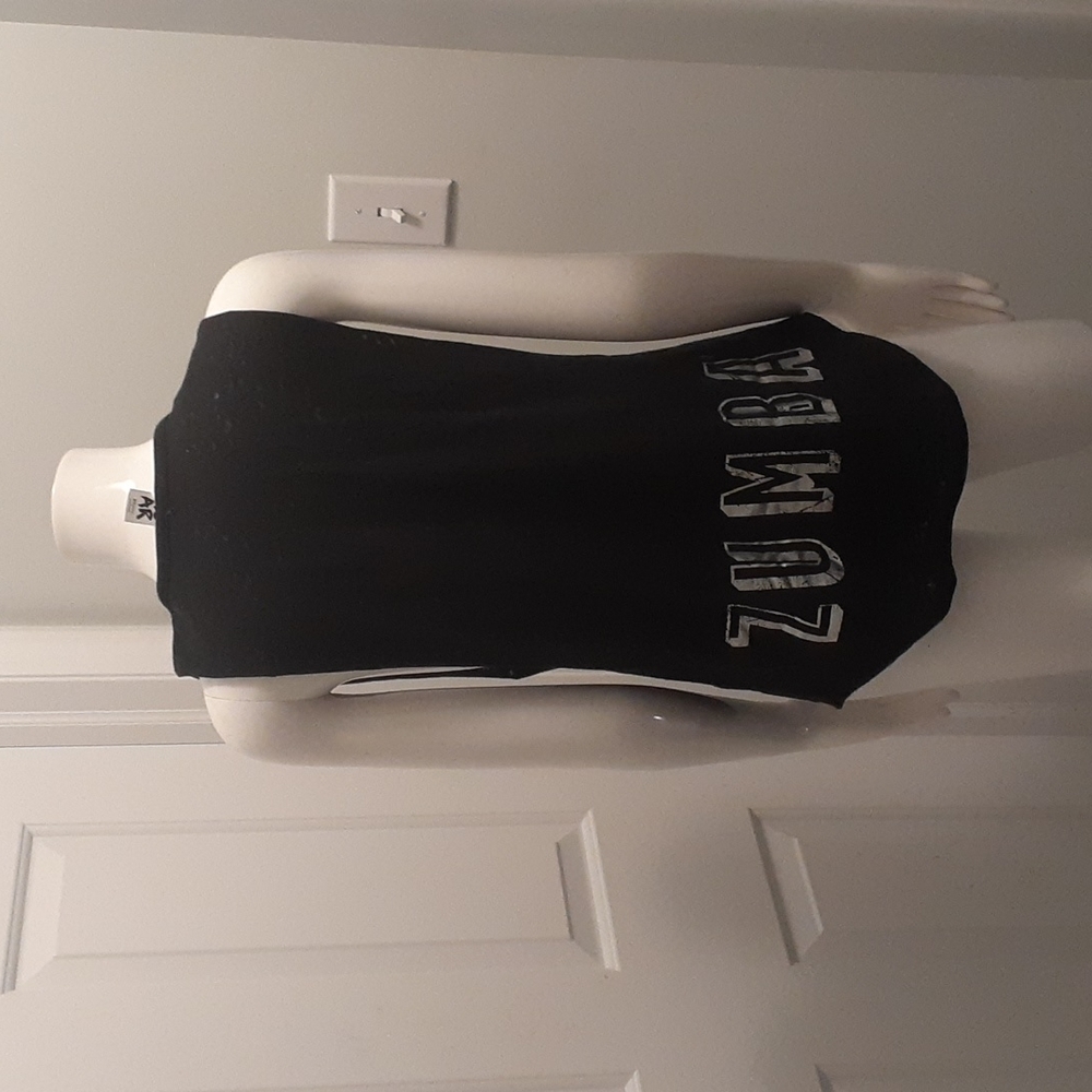 Zumba Fitness Black Graphic Tank Top Size XS Silver Eye Lightning Lips Choker - Picture 5 of 5